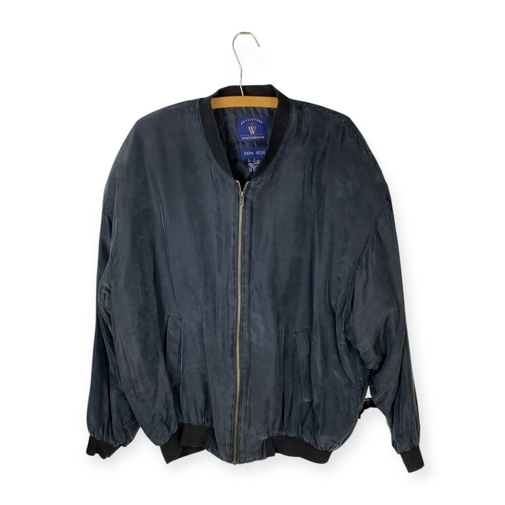 Weathervane Black Silk Bomber Jacket Size L Lightweight Streetstyle